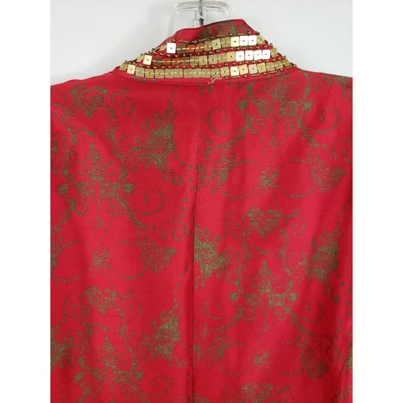 chicos artsy red gold beads open front silk ls jacket top 2 Lg - Picture 8 of 9